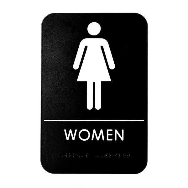 Alpine Industries Women's Braille Restroom Sign, Black/White, ADA Compliant, 6"x9" ALPSGN-5